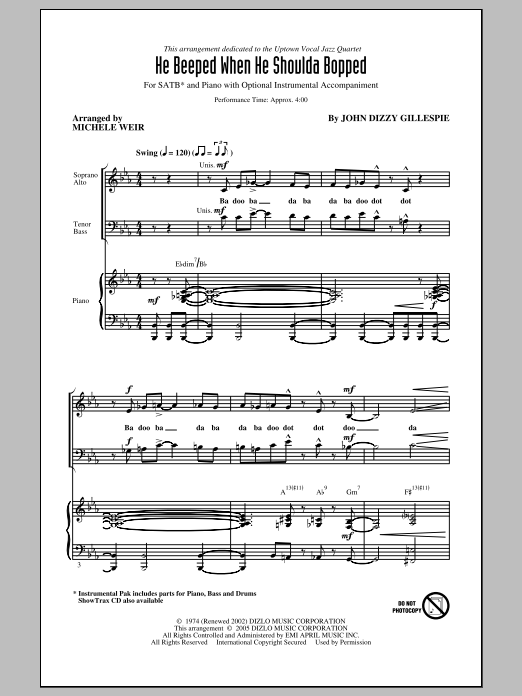 He Beeped When He Shoulda Bopped (arr. Michele Weir) (2-Part Choir) von Dizzy Gillespie