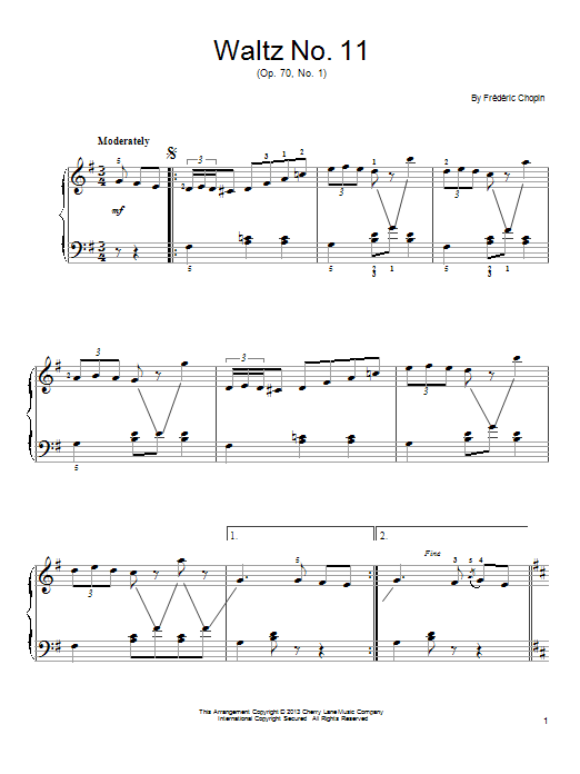 Waltz No. 11, Op. 70, No. 1 (Easy Piano) von Frederic Chopin