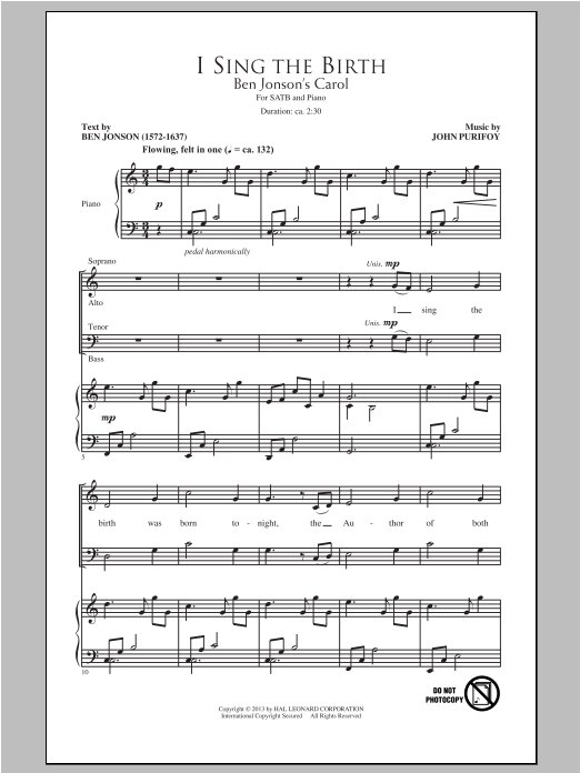 I Sing The Birth (SATB Choir) von John Purifoy