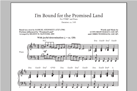 I'm Bound For The Promised Land (TTBB Choir) von Lynn Shaw Bailey