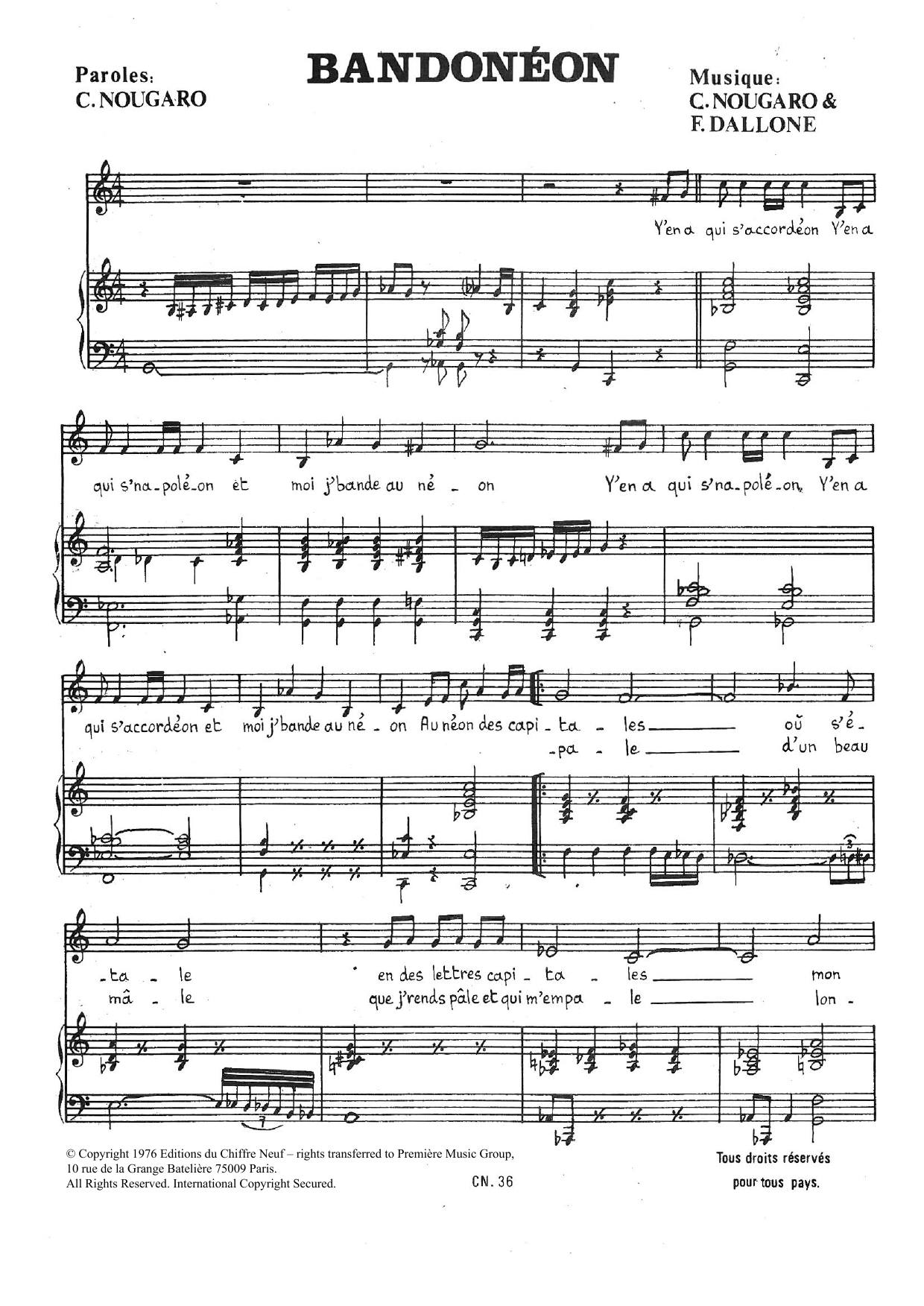 Bandoneon (Piano & Vocal) von Claude Nougaro