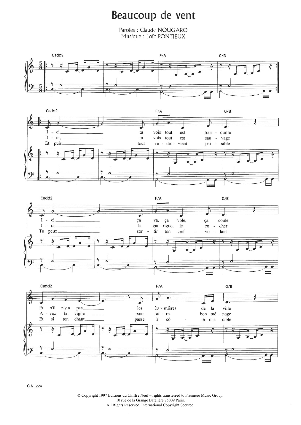 Beaucoup De Vent (Piano & Vocal) von Claude Nougaro