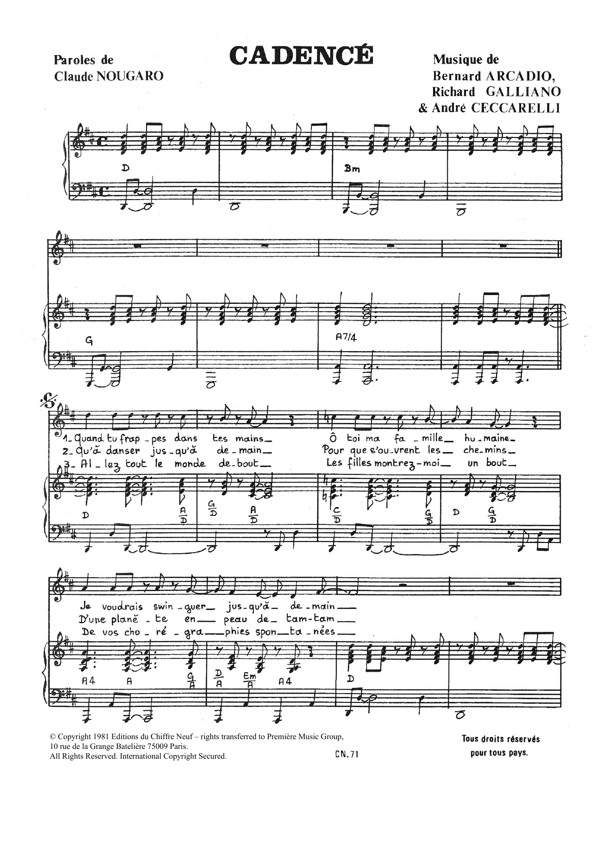 Cadence (Piano & Vocal) von Claude Nougaro