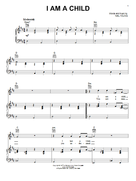 I Am A Child (Piano, Vocal & Guitar Chords (Right-Hand Melody)) von Buffalo Springfield
