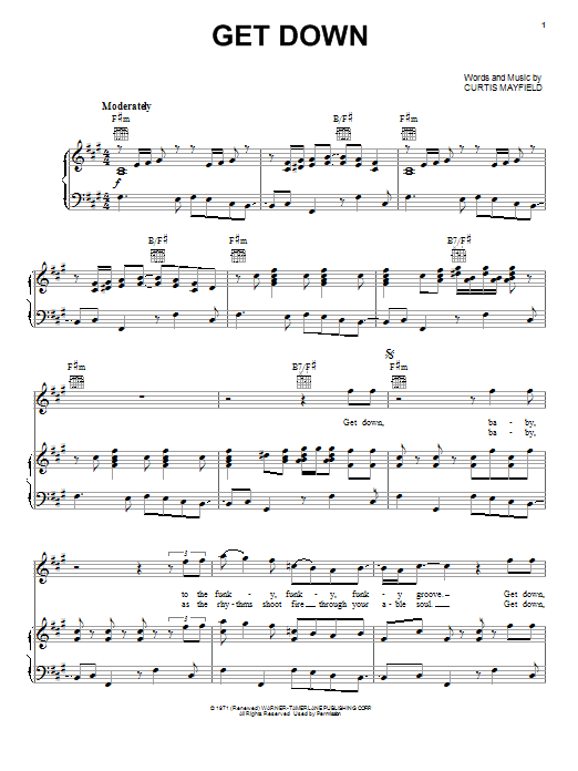 Get Down (Piano, Vocal & Guitar Chords (Right-Hand Melody)) von Curtis Mayfield