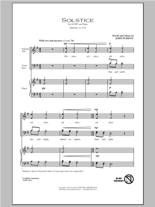 Solstice (SATB Choir) von John Purifoy