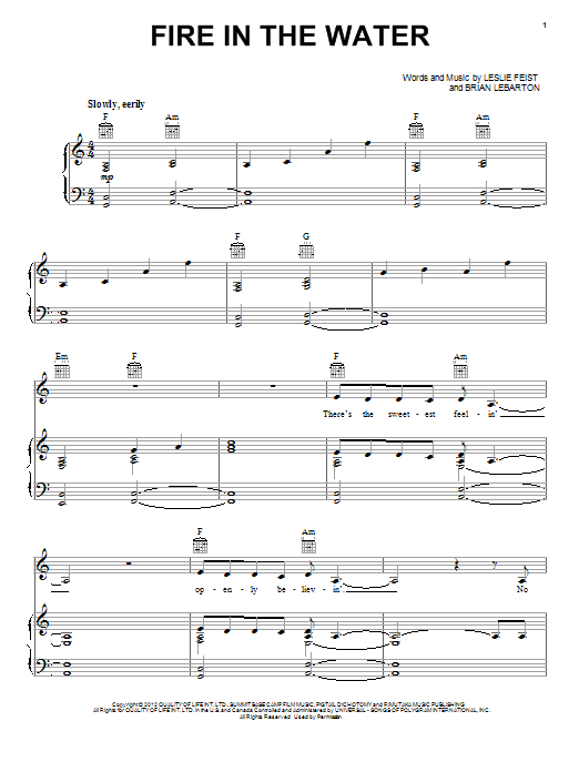 Fire In The Water (Piano, Vocal & Guitar Chords (Right-Hand Melody)) von Feist