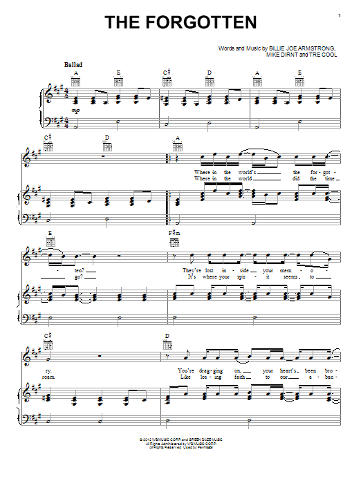 The Forgotten (Piano, Vocal & Guitar Chords (Right-Hand Melody)) von Green Day