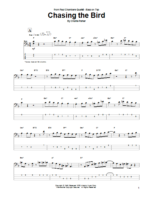 Chasing The Bird (Bass Guitar Tab) von Charlie Parker