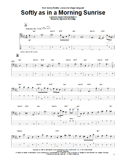 Softly As In A Morning Sunrise (Bass Guitar Tab) von Oscar Hammerstein II