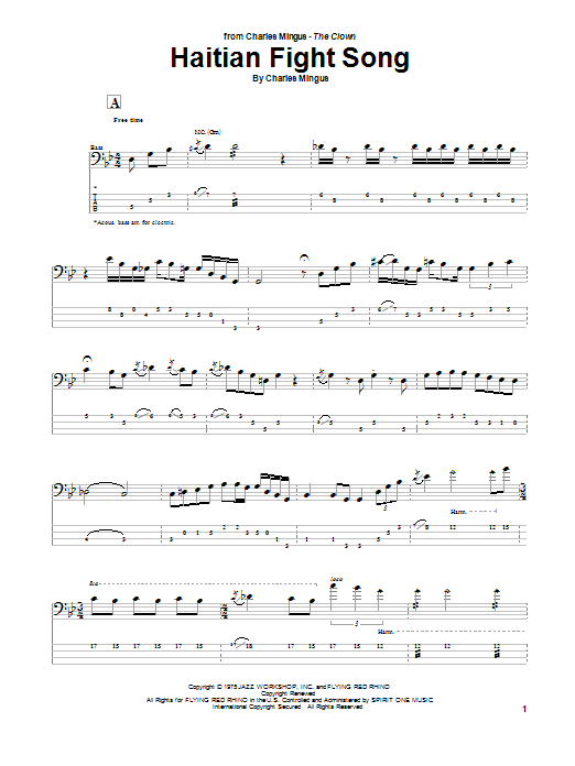 Haitian Fight Song (Bass Guitar Tab) von Charles Mingus