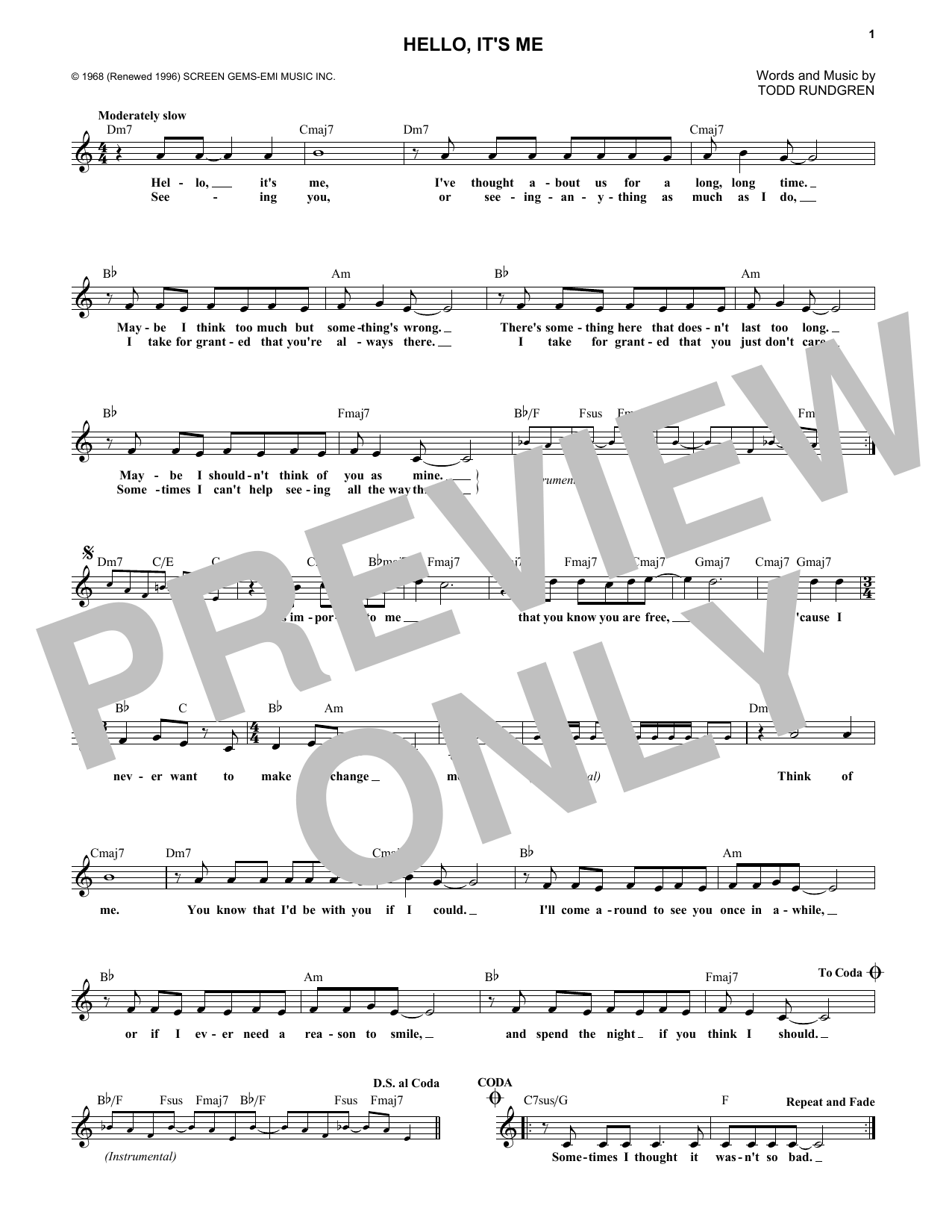 Hello, It's Me (Lead Sheet / Fake Book) von Todd Rundgren