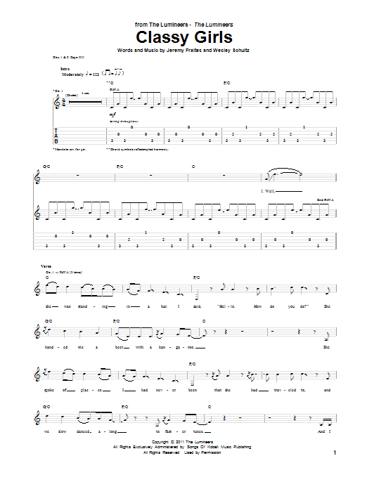 Classy Girls (Guitar Tab) von The Lumineers