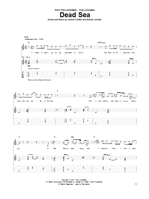 Dead Sea (Guitar Tab) von The Lumineers