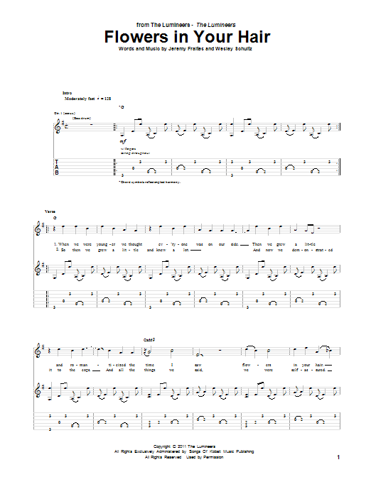 Flowers In Your Hair (Guitar Tab) von The Lumineers