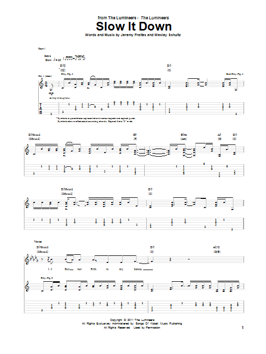 Slow It Down (Guitar Tab) von The Lumineers