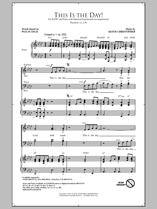 This Is The Day (SATB Choir) von Keith Christopher