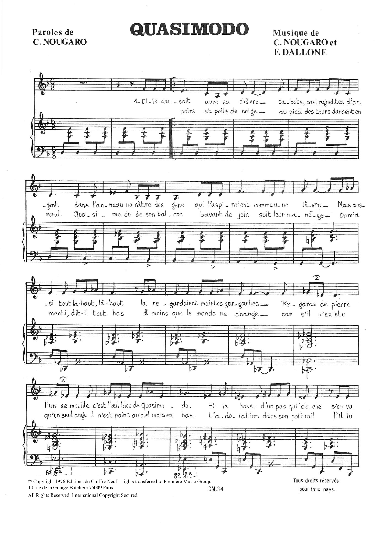Quasimodo (Piano & Vocal) von Claude Nougaro