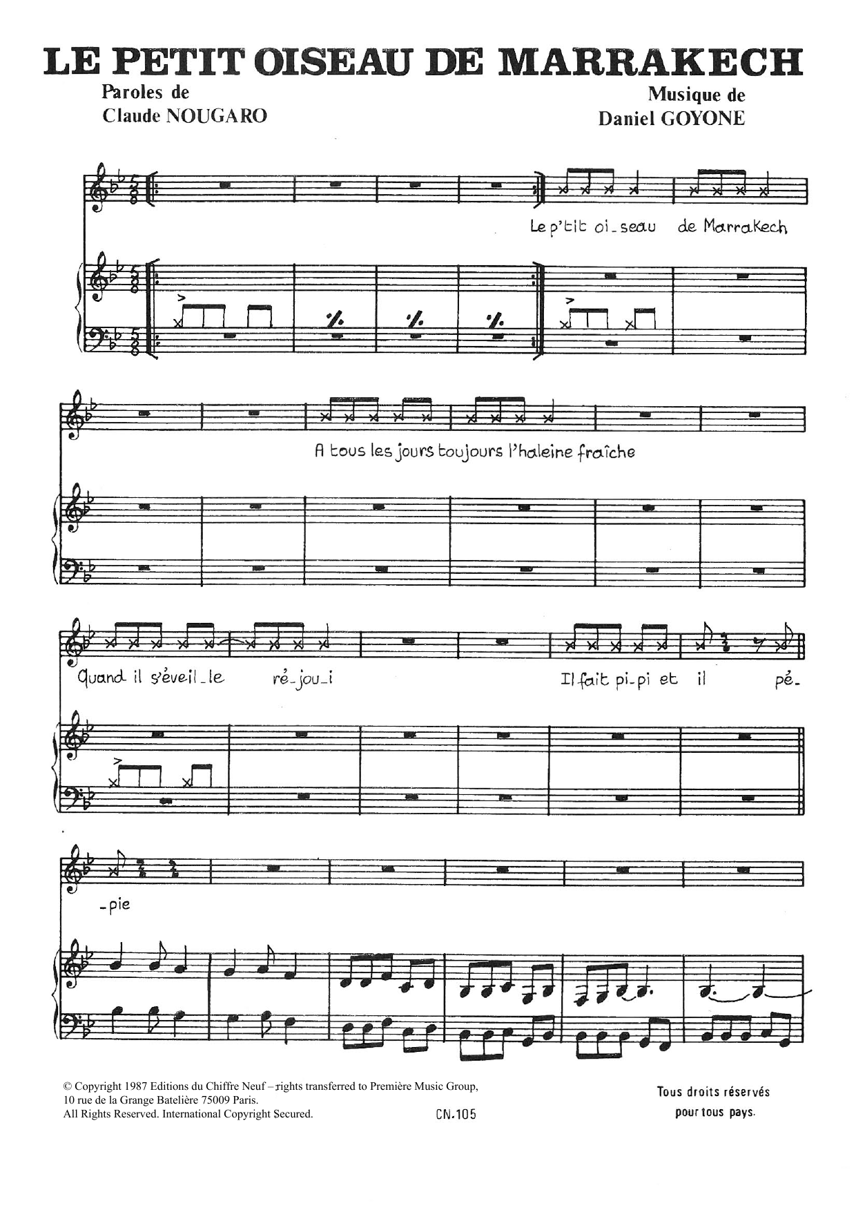 Petit Oiseau De Marrakech (Piano & Vocal) von Claude Nougaro