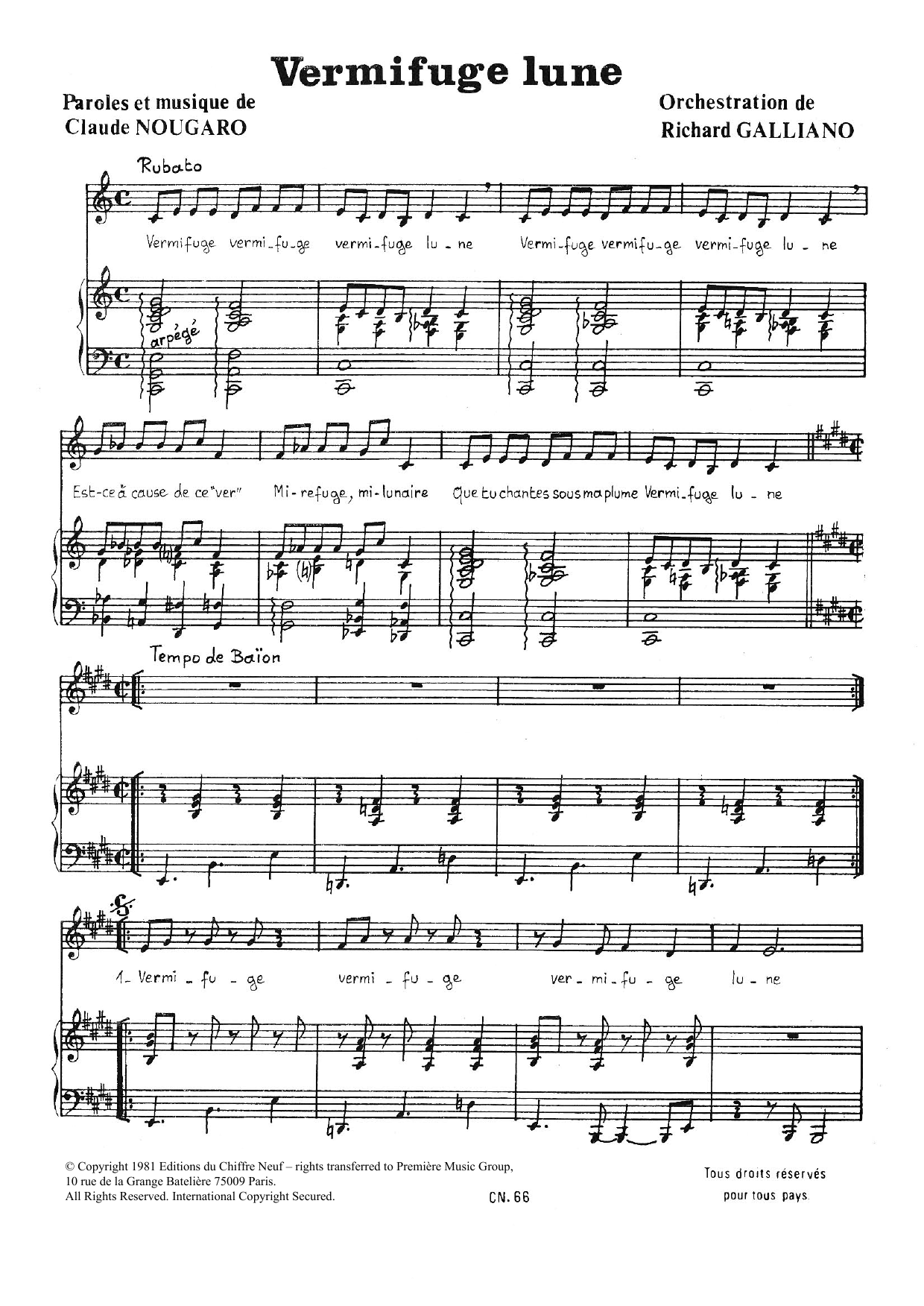 Vermifuge Lune (Piano & Vocal) von Claude Nougaro