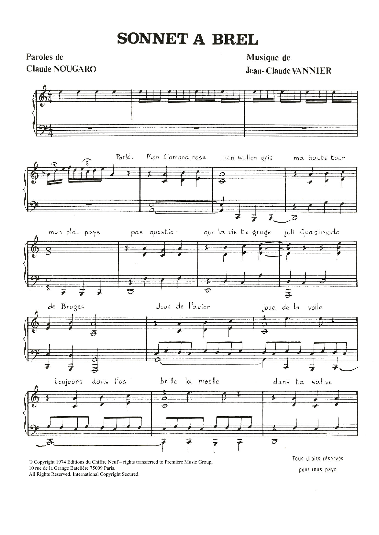 Sonnet A Brel (Piano & Vocal) von Claude Nougaro