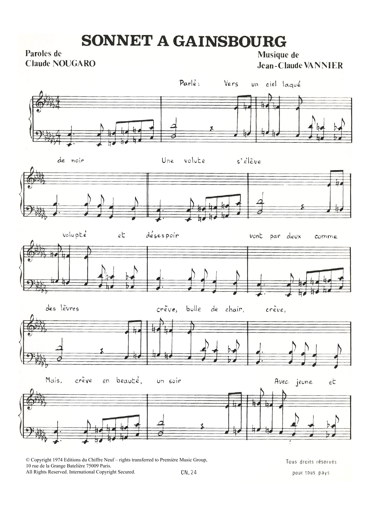 Sonnet A Gainsbourg (Piano & Vocal) von Claude Nougaro