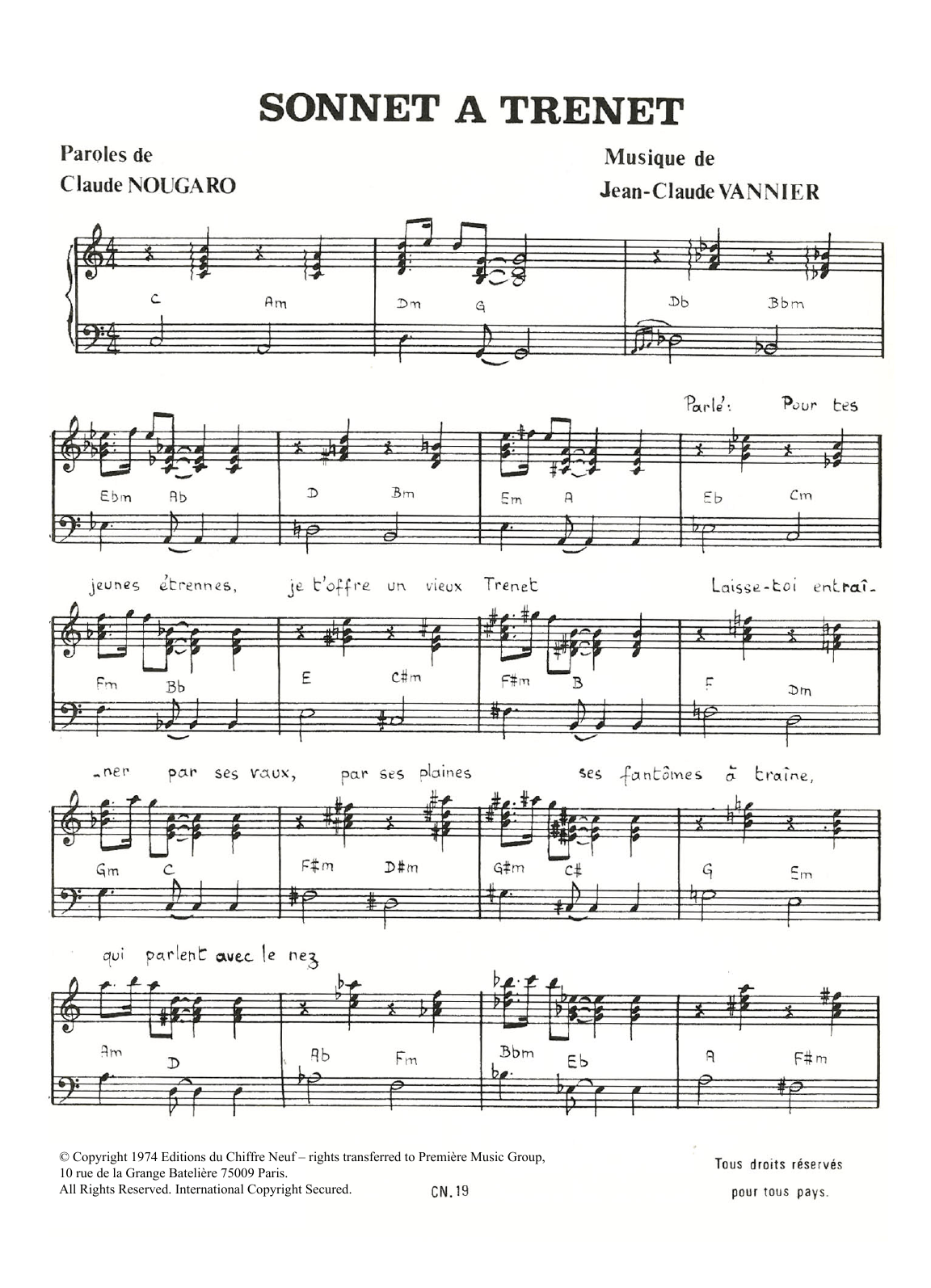 Sonnet A Trenet (Piano & Vocal) von Claude Nougaro