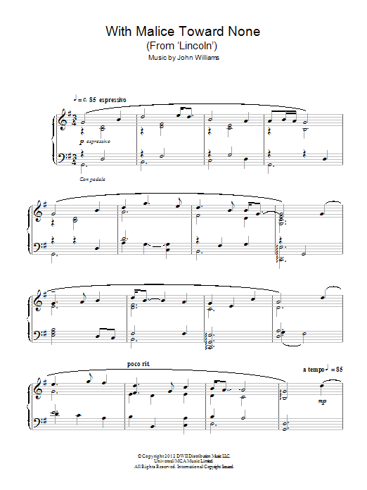 With Malice Toward None (From 'Lincoln') (Piano Solo) von John Williams