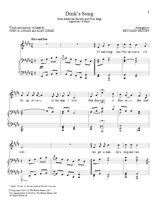 Dink's Song (Piano & Vocal) von Benjamin Britten