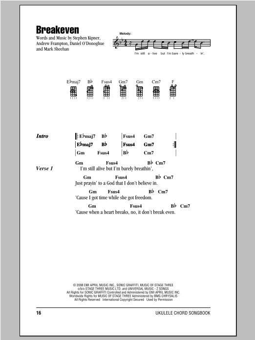 Breakeven (Ukulele Chords/Lyrics) von The Script