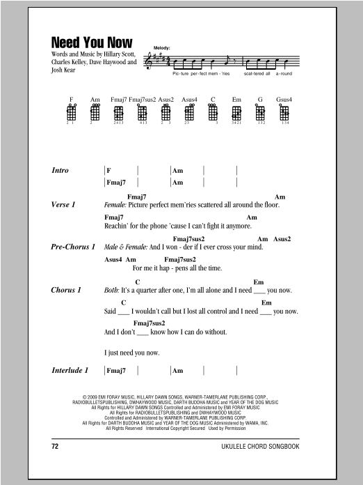 Need You Now (Ukulele Chords/Lyrics) von Lady A