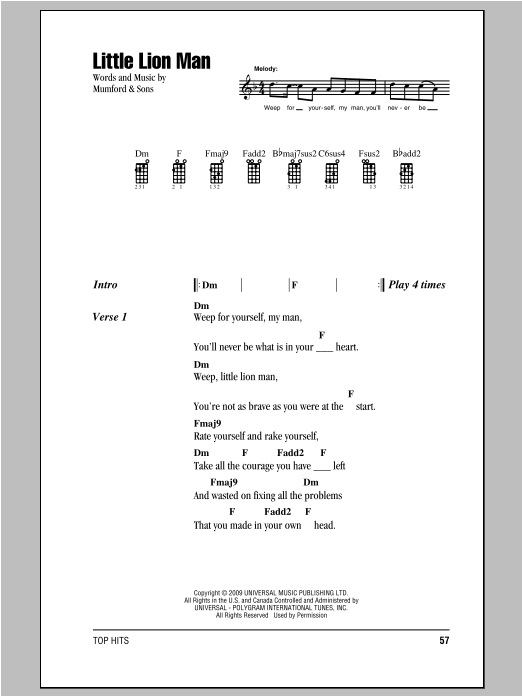 Little Lion Man (Ukulele Chords/Lyrics) von Mumford & Sons