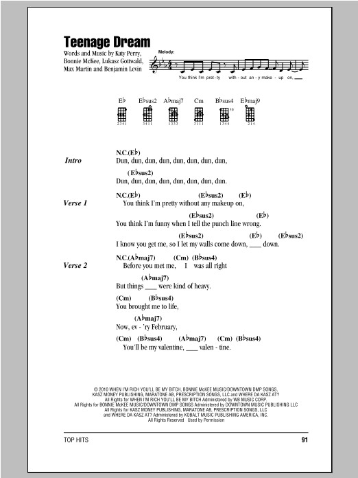 Teenage Dream (Ukulele Chords/Lyrics) von Katy Perry