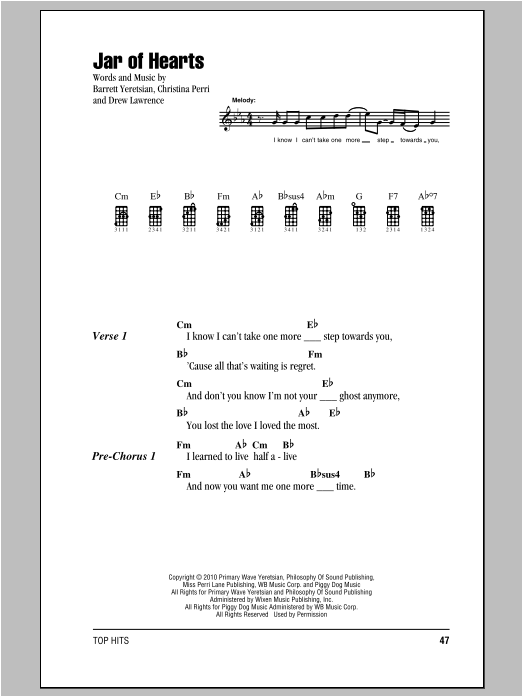 Jar Of Hearts (Ukulele Chords/Lyrics) von Christina Perri