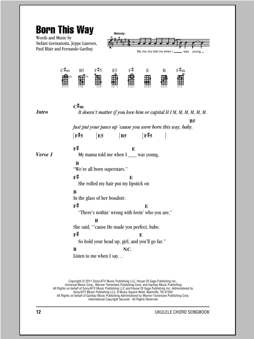 Born This Way (Ukulele Chords/Lyrics) von Lady Gaga