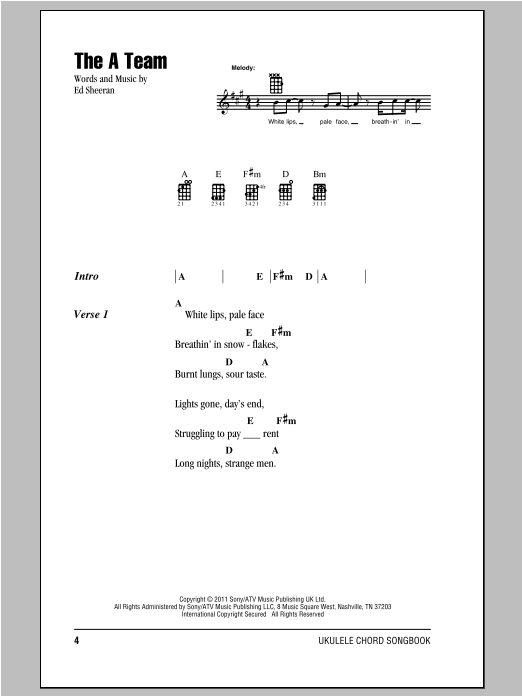 The A Team (Ukulele Chords/Lyrics) von Ed Sheeran