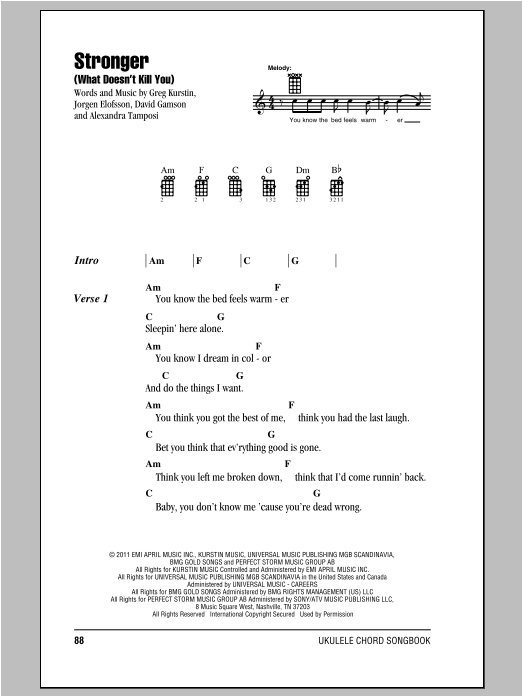 Stronger (What Doesn't Kill You) (Ukulele Chords/Lyrics) von Kelly Clarkson