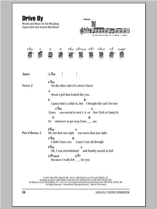 Drive By (Ukulele Chords/Lyrics) von Train