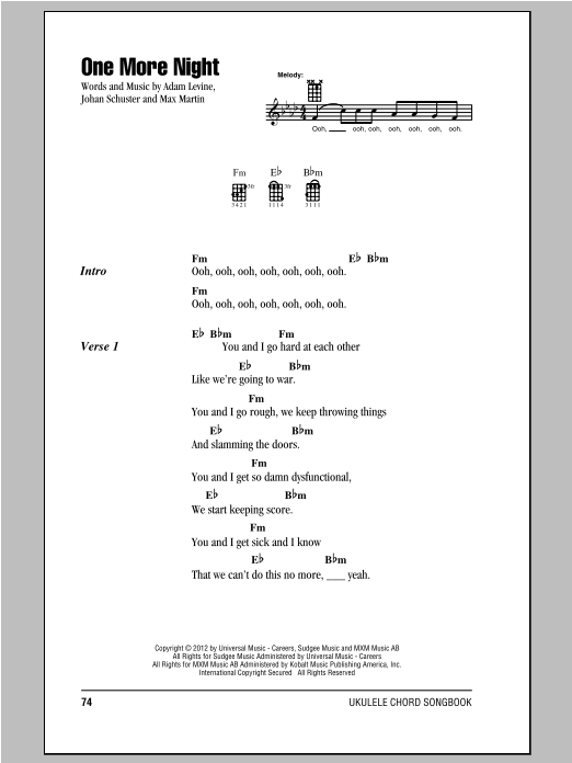 One More Night (Ukulele Chords/Lyrics) von Maroon 5