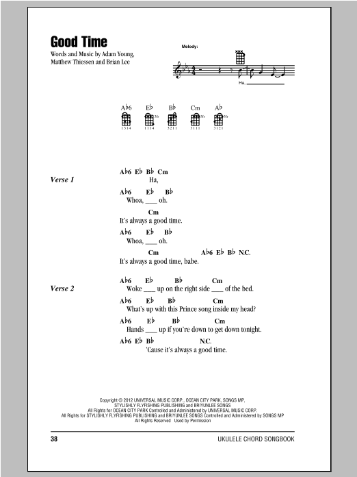 Good Time (Ukulele Chords/Lyrics) von Owl City