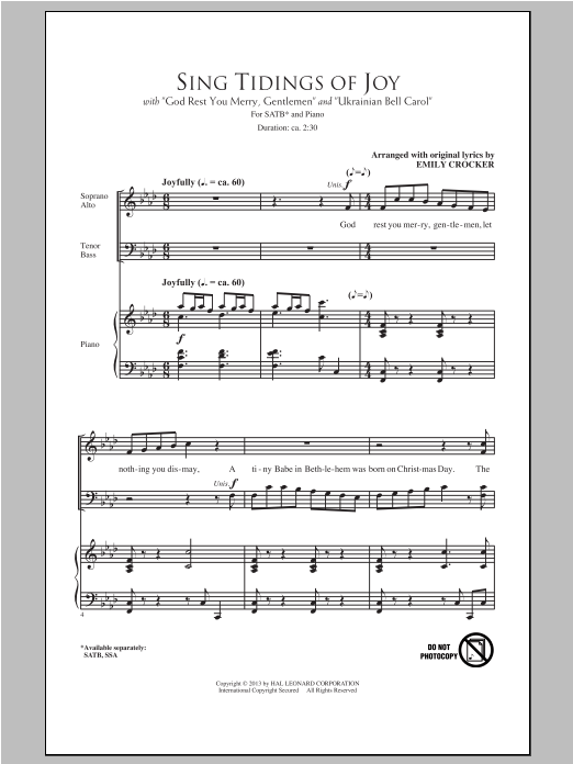 Sing Tidings Of Joy (SATB Choir) von Emily Crocker