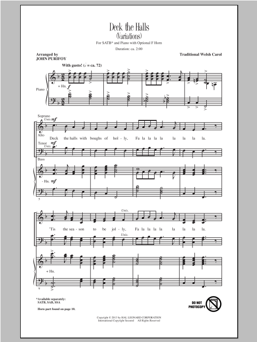 Deck The Hall (SATB Choir) von John Purifoy