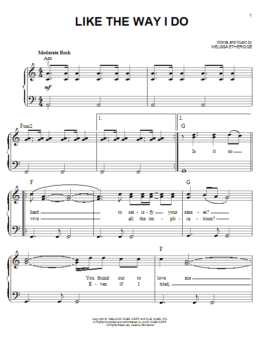 Like The Way I Do (Easy Piano) von Melissa Etheridge
