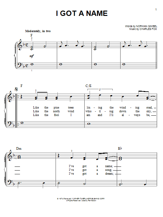 I Got A Name (Easy Piano) von Jim Croce