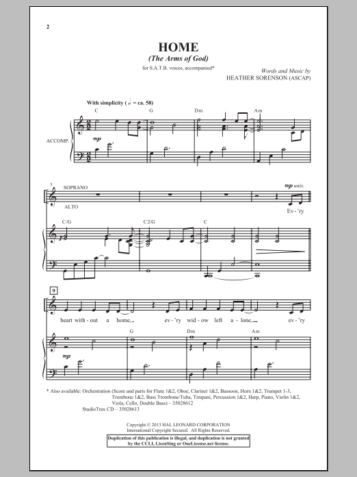 Home (The Arms Of God) (SATB Choir) von Heather Sorenson