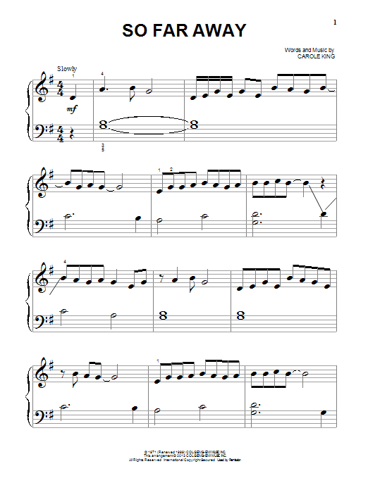 So Far Away (Big Note Piano) von Carole King