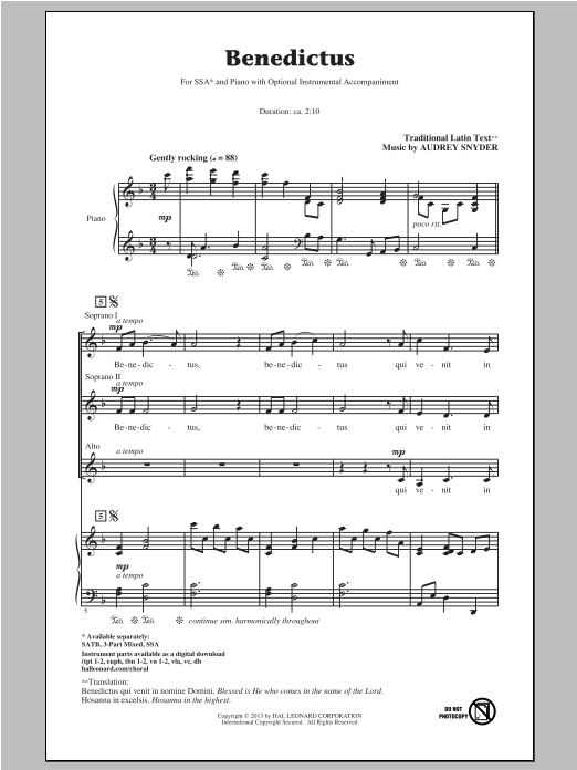 Benedictus (SSA Choir) von Audrey Snyder