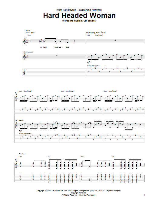 Hard Headed Woman (Guitar Tab) von Cat Stevens