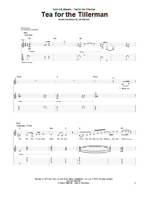 Tea For The Tillerman (Guitar Tab) von Cat Stevens