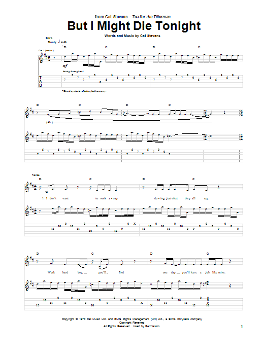 But I Might Die Tonight (Guitar Tab) von Cat Stevens